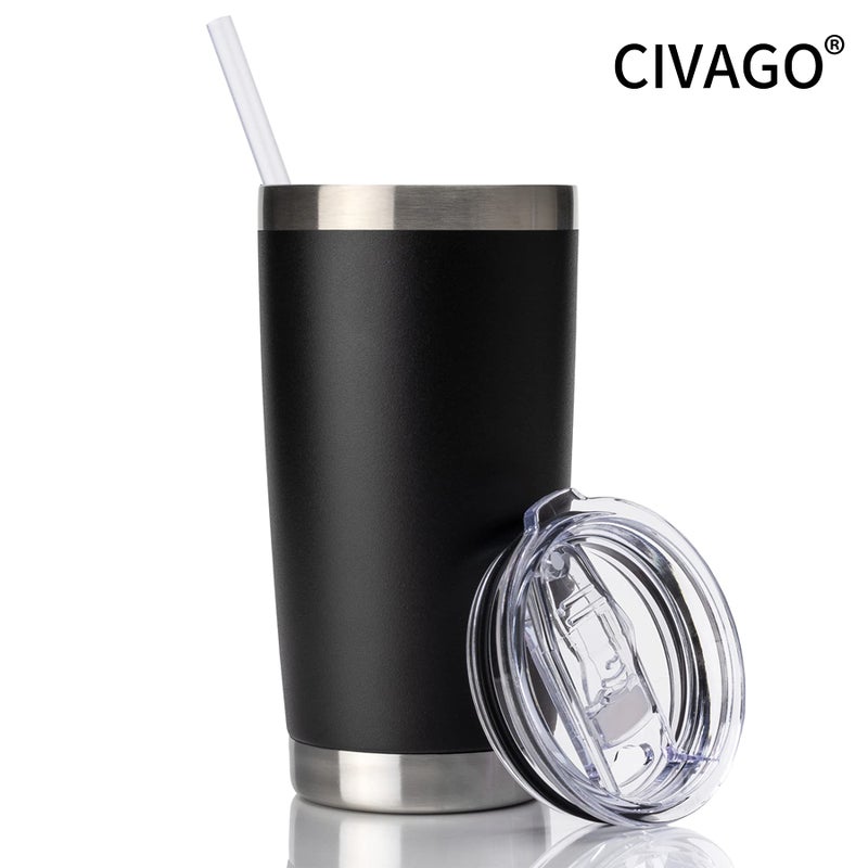 CIVAGO 20oz Insulated Stainless Steel Tumbler, Coffee Tumbler with Lid and Straw, Double Wall Vacuum Travel Coffee Mug, Powder Coated Tumbler Cup (Black, 12 Pack) - Image 2